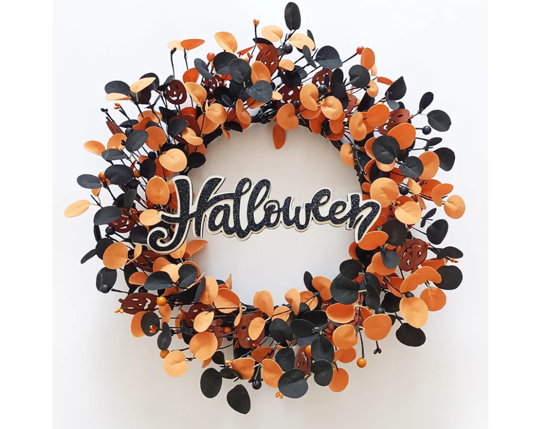 TOKCARE Halloween Wreaths for Front Door,22 inch Pumpkin Wreath Fall Decorations for Home with Wood Pumpkins Thanksgiving Decorations with Glitter Sign