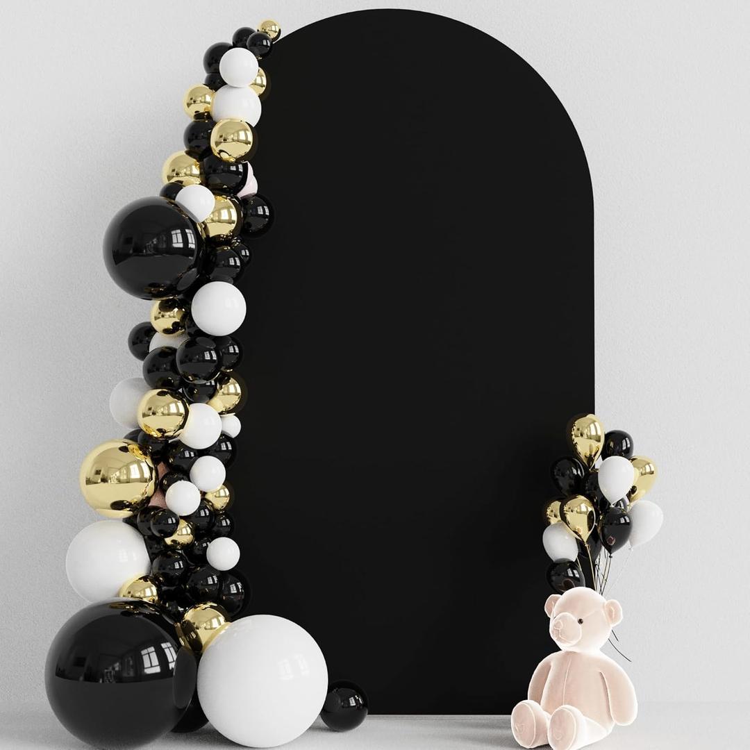 Wokceer Wedding Arch Cover 8FT Spandex Fitted Wedding Arch Stand Covers Round Top Chiara Arch Backdrop Cover for Birthday Party Ceremony Banquet Decoration Black