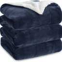 Bedsure GentleSoft Sherpa Fleece Blankets Queen Size for Bed - Thick and Warm Throw for Women and Men, Soft Fuzzy Plush Queen Blanket for Winter, Navy, 90x90 Inches