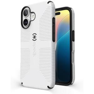 Speck CandyShell Grip Case iPhone 16 - Slim MagSafe Case for Women and Men - White/Black