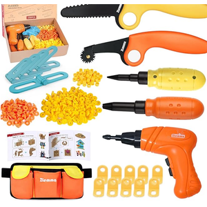 Kids Cardboard Construction Tool Set with Electric Drill & Tool Belt -258PCS, STEM Building Kit for Creative Craft Projects, Educational DIY Engineering Toy for Boys & Girls