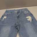 Allimy Womens High Waisted Barrel Horseshoe Baggy Jeans Trendy 2026 with Raw Hem Non Stretch (Blue, L)