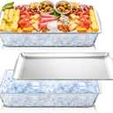 Baderke 2 Set 16" x 9'' Chilled Serving Tray for Parties with Compartments Rectangle Serving Dish Ice Charcuterie Party Platter for Shrimp Fruit Seafood Vegetable Appetizer (Silver)