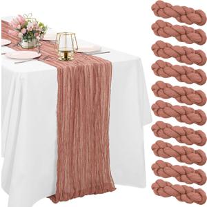 10 Pack Dusty Blush Cheesecloth Table Runner 10FT Boho Gauze Fabric Table Runner Vintage Rustic Sheer Runners for Wedding Party Bridal Baby Shower Long Table Decorations