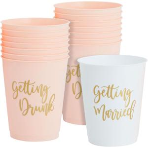 Sparkle and Bash Bachelorette Party Cups - 15 Pack, 16 Oz Reusable White & Pink Plastic Tumblers - Bride Cups for Bridal Shower & Bachelorette Drink Accessories