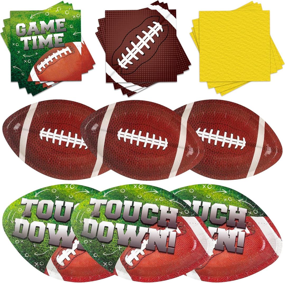 168Pcs Football Party Supplies Tableware SetFootball Party Set Includes Dinner Plates, Dessert Plates, Napkins, Super Game Bowl Party Decoration Football Theme Party Decorations Birthday Party