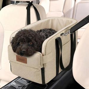 Fetch'd Center Console Dog Car Seat - Secure Armrest Booster for Small Pets - Interactive Auto Travel Carrier with Safety Tether for Cars & SUVs - V2 Model, 18.9" x 10.2" x 9.5"