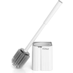 Toilet Brush and Holder Set, Silicone Toilet Bowl Brush, Bathroom Accessories, Durable Toilet Scrubber Bristles, Compact Size for RV, Wall Mountable, Drip-Proof, Deep Cleaning (White)