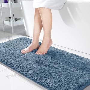 Yimobra Large Chenille Bathroom Rug 36"x24" - Extra Soft Non Slip Bath Mat - Super Absorbent Quick Dry Plush Shaggy Floor Carpet for Tub & Shower - Machine Washable, Denim Blue