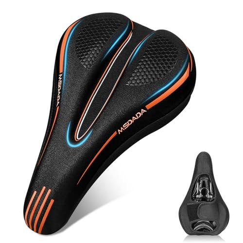 MSDADA Bike Seat Cushion Gel Padded Bike Seat Cover for Men & Women Comfort - Soft Bicycle Seat Cushion for Indoor & Outdoor, Exercise/Spin/Stationary/Mountain/Road Bikes - Orange