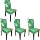 4 Pieces Christmas Xmas Spandex Stretch Washable Dining Room Chair Cover Protector Seat Slipcovers (4, Green Snowflake)