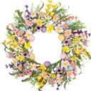20 Inch Easter Wreath for Front Door Spring Flower Wreath with Colorful Eggs Easter Decorations for Gifts Party Holiday Home Wall Window