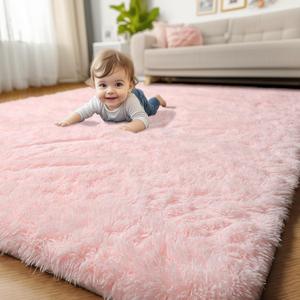Pink Area Rugs for Bedroom Girls, Living Room Decor, Fluffy Fuzzy Shag Rug 4x6 for Kids Room, Soft Cute Indoor Floor Carpet for Baby, Teen, Nursery, Preppy Dorm, Playroom, Plush Aesthetic Bedside Rug