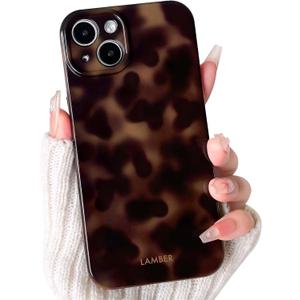 NITITOP Compatible for iPhone 14 Plus / 15 Plus Case Cute Stylish Leopard Print Amber Aesthetic Tortoise Design for Women Girls Men Soft TPU Shockproof Protective Cover - Brown