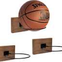 GENMOUS Set of 3 Wood Basketball Holder Wall Mount Display for Boys Room Decor, Metal Ball Rack Display Stand for Basketball Football Volleyball Storage, Basketball Rack Sports Decor for Boys Bedroom
