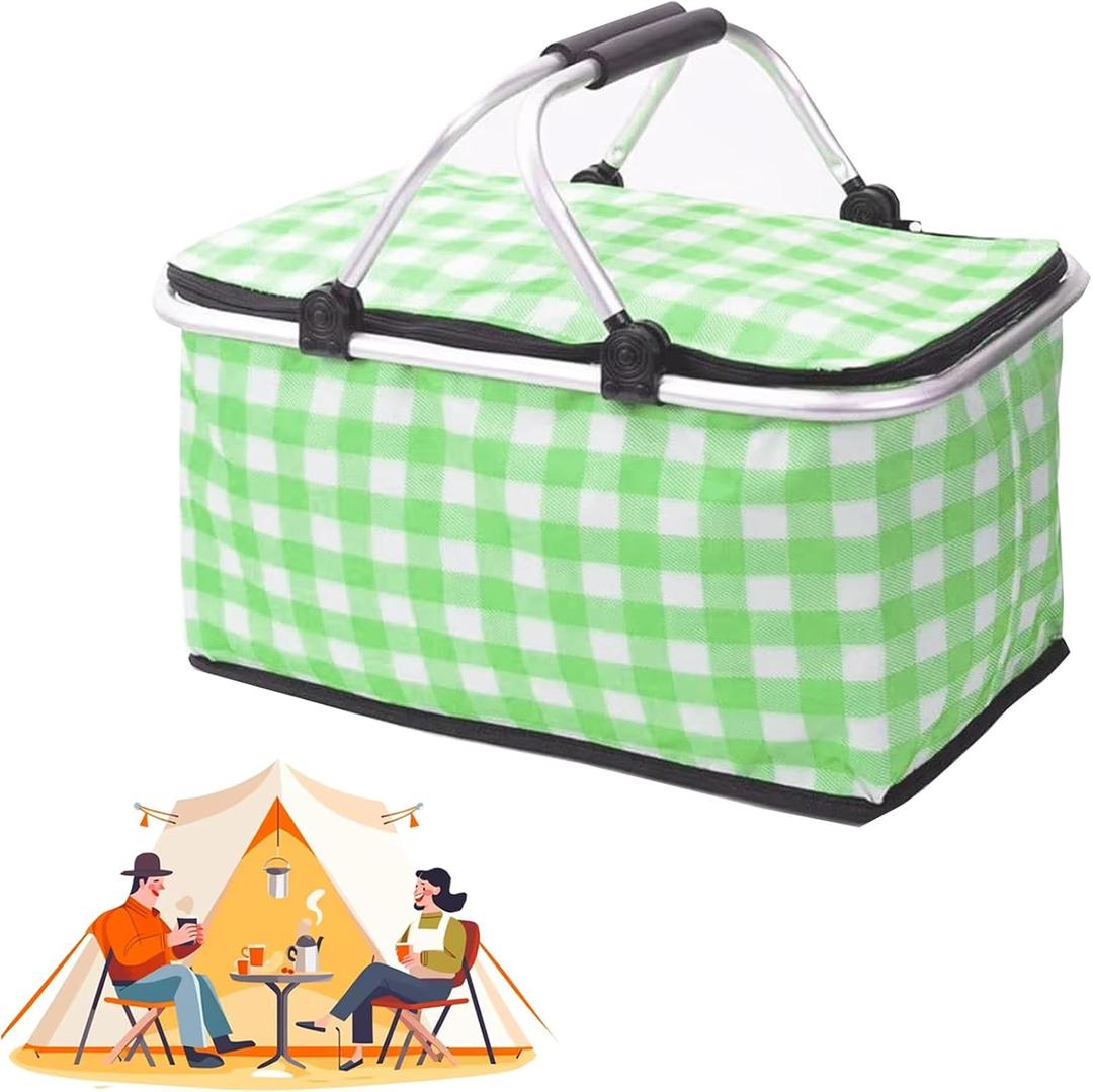 Picnic Basket Set, Picnic Basket, Insulated Lunch Box, 26L Large Capacity for 12 Adults, Picnic Basket with Sturdy Handles for Outdoor Activities, Travel, Beach, Camping (Green)