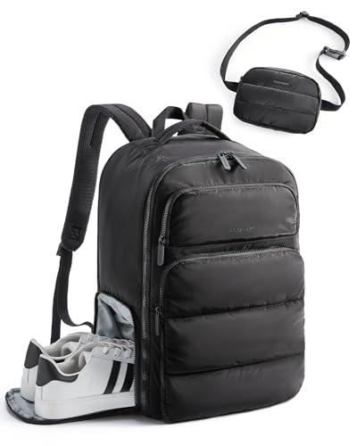 BAGSMART 35L Travel Backpack Women, 17.3 Inch Carry On Backpack Flight Approved, Personal Item Backpack Travel Bag, Water R esistant Casual Daypack, Black Missing Fanny Pack