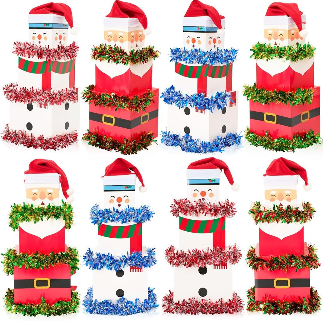 Gersoniel 12 Set Christmas Stacking Boxes Christmas Nesting Gift Box with Hats Santa Claus Snowman Stackable Boxes with Lids Xmas Decorative Present Box for Party Supplies Decor