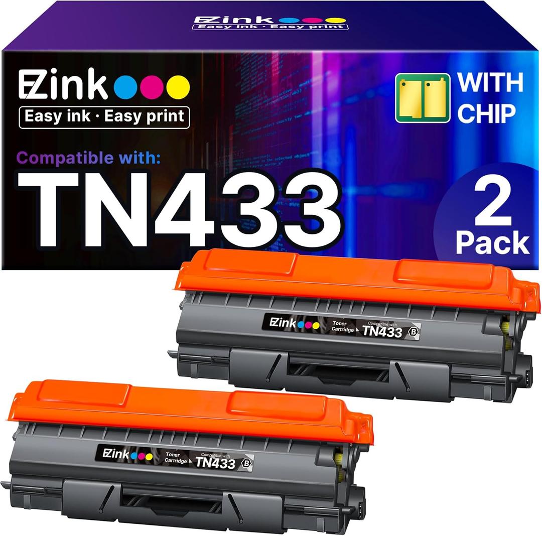 E-Z Ink Compatible Toner Cartridge Replacement for Brother TN-433 TN433 TN433bk TN431 Compatible with HL-L8260CDW HL-L8360CDW MFC-L8610CDW MFC-L8900CDW (2 Pack, Black)