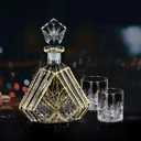 Hand-painted Gold Decanter Set for Men - Whiskey Decanter, Wine Aerator, and 2 Glasses, Liquor Bottles, Bourbon and Tequila Decanter,crystal decanter and 2 old fashioned glass