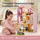 Tiny Land Wooden Doll House, Modern Family Dollhouse with Realistic Design, 7 Rooms Dollhouse with 49 PCS Accessories, Montessori Pretend Play Toddler Toy, Ideal Gift for Kids Ages 3+, Pink