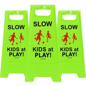Slow Children Playing Sign For Street, Caution Kids At Play Safety Sign, Down crossing traffic signs outdoor (3 Pack) (Green)