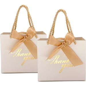 TKSBAG 20 Pack Small White Thank You Gift Bags With Handles-5.5''x 2.3''x4.7'' Mini Gift Bags Bulk for Baby Shower, Birthday, Wedding, Back to School, Summer Party