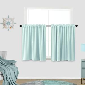 KOUFALL Mint Green Curtains for Kitchen Window,Light Blocking Blackout Bathroom Valances for Windows,24 Inch Length,Aqua