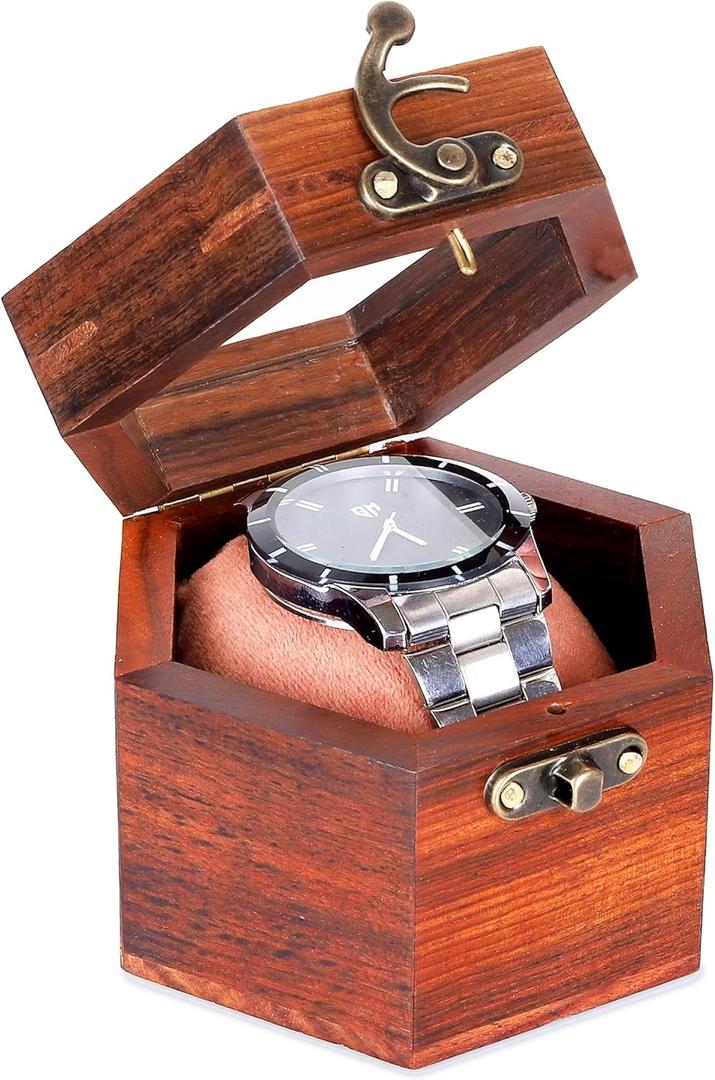 Watch Box for Men, Single Slot Watch Display Case Mens Watch Box Organizer, Dark Rosewood Watch Cases for Men Watch Storage, Valentines Gift Watch Organizer Holder Case for travel with Glass Lid (One room)