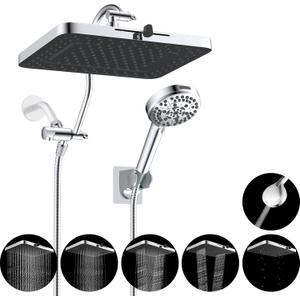 Hibbent cUPC Certified High Pressure 13'' Dual Shower Head Combo with 10-mode Handheld Spray, Upgraded Rainfall 5-spray Shower Head, 12'' Adjustable Extension Arm, 71'' Hose, Showerhead Holder, Chrome