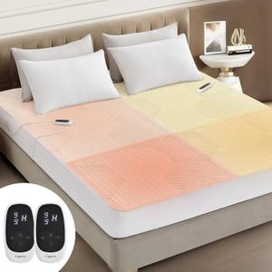 Caperia Multizone Waterproof Heated Mattress Pad, Individual Body & Feet Electric Mattress Bed Warmer 9 Heat Settings, 1-12 Hours Auto Off, Deep Pocket, Fast Heating, Machine Washable Queen, 60" x 80"