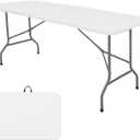 HAISIWLKJ Folding Table 8 FT Camping Table Portable Heavy Duty Plastic Rectangular Outdoor Dining Table Steel Legs Fold-in-Half with Carrying Handle for Indoor, Picnic, Party, Wedding, Events (White)