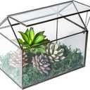 House Shape Close Glass Geometric Terrarium Tabletop Succulent Plant House Garden Planter Moss Fern Swing Lid, Flower Pot for Plants Succulent, Air Plant (Black)
