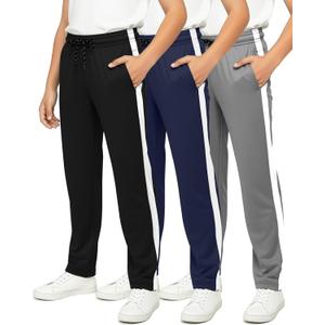 Real Essentials 3 Pack: Boys' Mesh Open Bottom Active Sweatpants with Pockets & Drawstring (X-Large, Set 7)