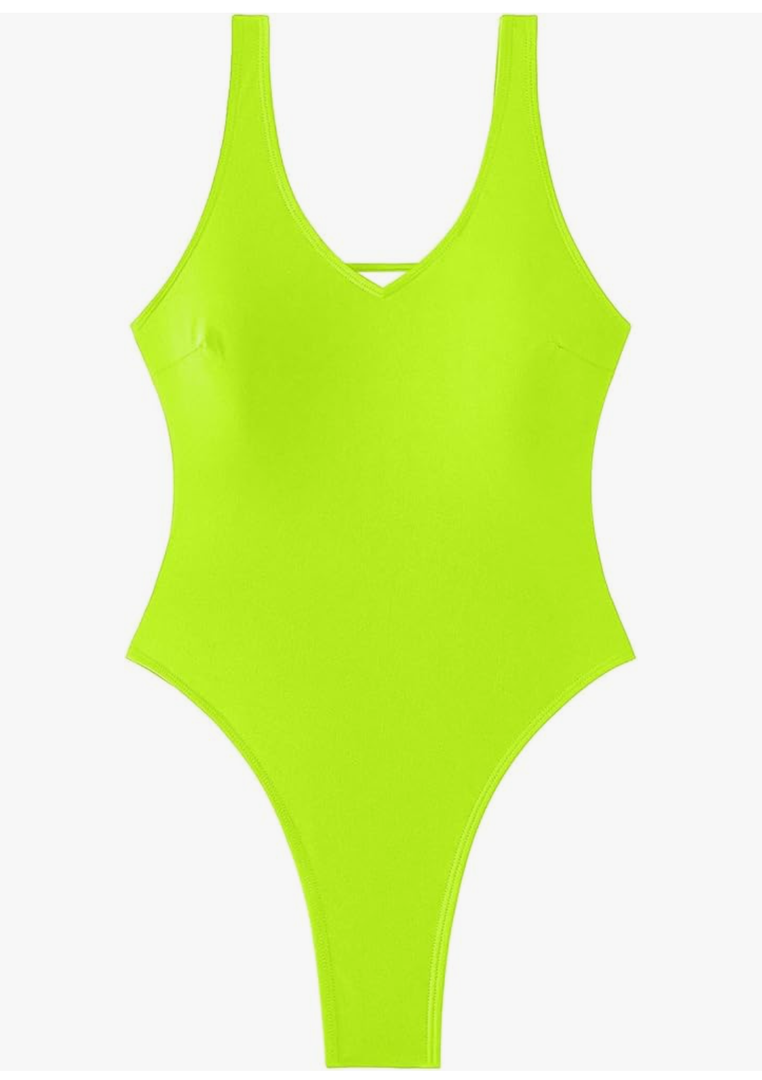 Sexy Backless Cheeky High Cut Leg Thong V Neck One Piece Swimsuit, Small