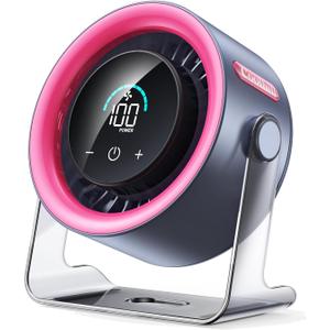 USB Desk Fan for Bedroom: 100 Speeds Digital Display Quiet Portable Fan with Turbo Airflow, 120° Rotating Small Rechargeable Battery Desktop & Wall-Mounted Fans for Bedroom Home Office (Pink)