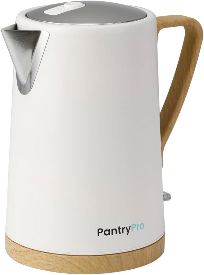 1.7L 1500W Rapid-Boil Electric Kettle - Stainless Steel Interior - Auto Shut-Off, Boil-Dry Protection, LED Indicator, Wide Opening - White