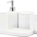 ZCCZ - Bathroom Accessories Set 6 Pcs - White Marble Design Toothbrush Holder, Lotion Soap Dispenser, 2 Qtip Holder Dispenser, Vanity Tray, Bathroom Tumbler - Decorative Countertop Vanity Organizer