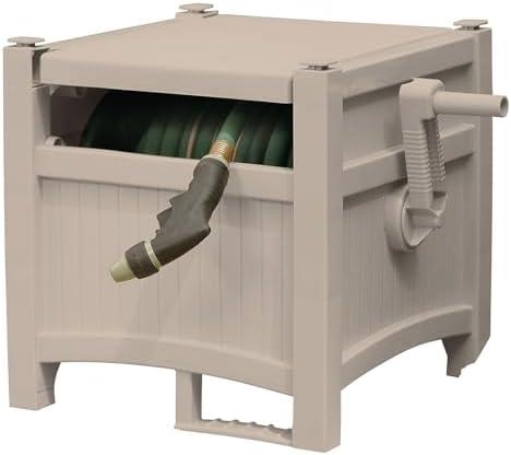 Suncast Garden Hose Reel Hideaway for 5/8" Hoses, Retracting Storage of 100ft, Light Taupe