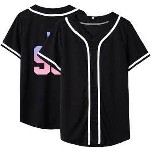 Dolpind Baseball Jersey Men Women Button Down Baseball Shirt Plain Casual Blank Jersey Softball Fan Team Sport Uniforms (Black, S)