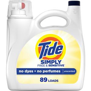 Tide Simply Liquid Laundry Detergent, Free & Sensitive, 89 Loads, 117 oz, Tide Liquid Laundry Detergent, Laundry Soap