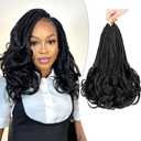 French Curl Crochet Braids 12 Inch Goddess Box Braids Crochet Hair 8 Packs Pre Looped Crochet Box Braid with Curly Ends Synthetic French Curly Braiding Hair Extensions 1B#