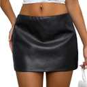 MakeMeChic Women's Faux Leather Mini Skirt Low Waist Party Club Short Skirts Streetwear (Large, Black)