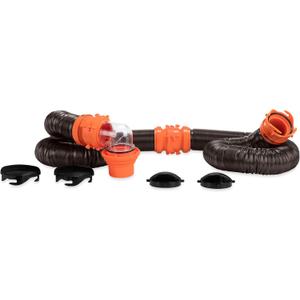 Camco RhinoFLEX 20-Ft Camper/RV Sewer Hose Kit - Features Clear Elbow Fitting w/Removable 4-in-1 Adapter - Connects to 3 Slip or 3/3.5/4 NPT Threaded Sewer Connection (39741)