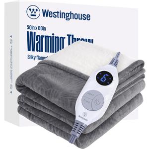 Westinghouse Electric Throw Blanket, Flannel Sherpa Heated Throw with 6 Heating Levels and 2-10 Hours Auto-Off, Flower Jacquard Heated Blanket, Fast Heating & ETL Certification, 50" x 60" Inch, Grey