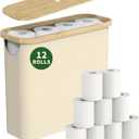 Toilet Paper Basket 24L, Toilet Paper Storage with Lid for up to 9-12 Rolls, Waterproof Bathroom Storage Organizer Bin Containers with Bamboo Lid, Non-Slip Bottom (Beige)