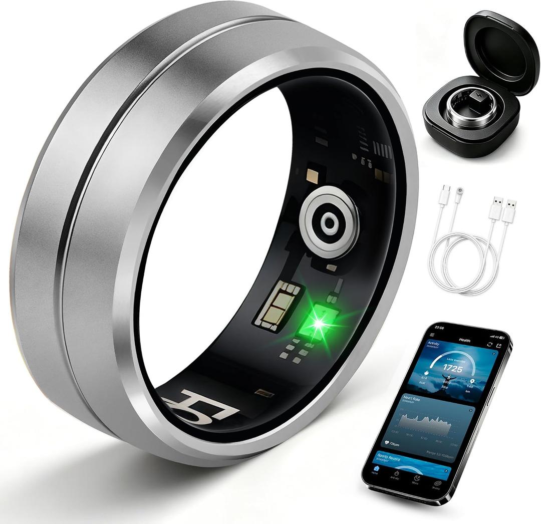 Smart Ring for Women Men, All-New Matte Scratch-Resistant Design, Health & Fitness Tracker for Sleep, Stress & Activity Monitoring, Long Battery Life, Waterproof, No App Fee, Silver 9