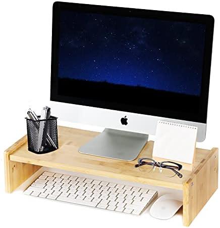 KINLINK Solid Wood Monitor Stand Riser, Monitor Riser with 2 Adjustable Height, 15.8 inch Computer Riser for Computer, iMac, PC, Printer, Computer Monitor Stand for Home & Office, Natural Light Brown