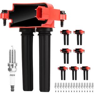 Autoexact Ignition Coil Packs and Iridium Spark Plugs Set Fit for 5.7 V8 HEMI 2008-2024 Ram 1500 2500 3500 Dodge Charger Durango Challenger Jeep Grand Cherokee Chrysler 300, # UF504 92145 Set of 8