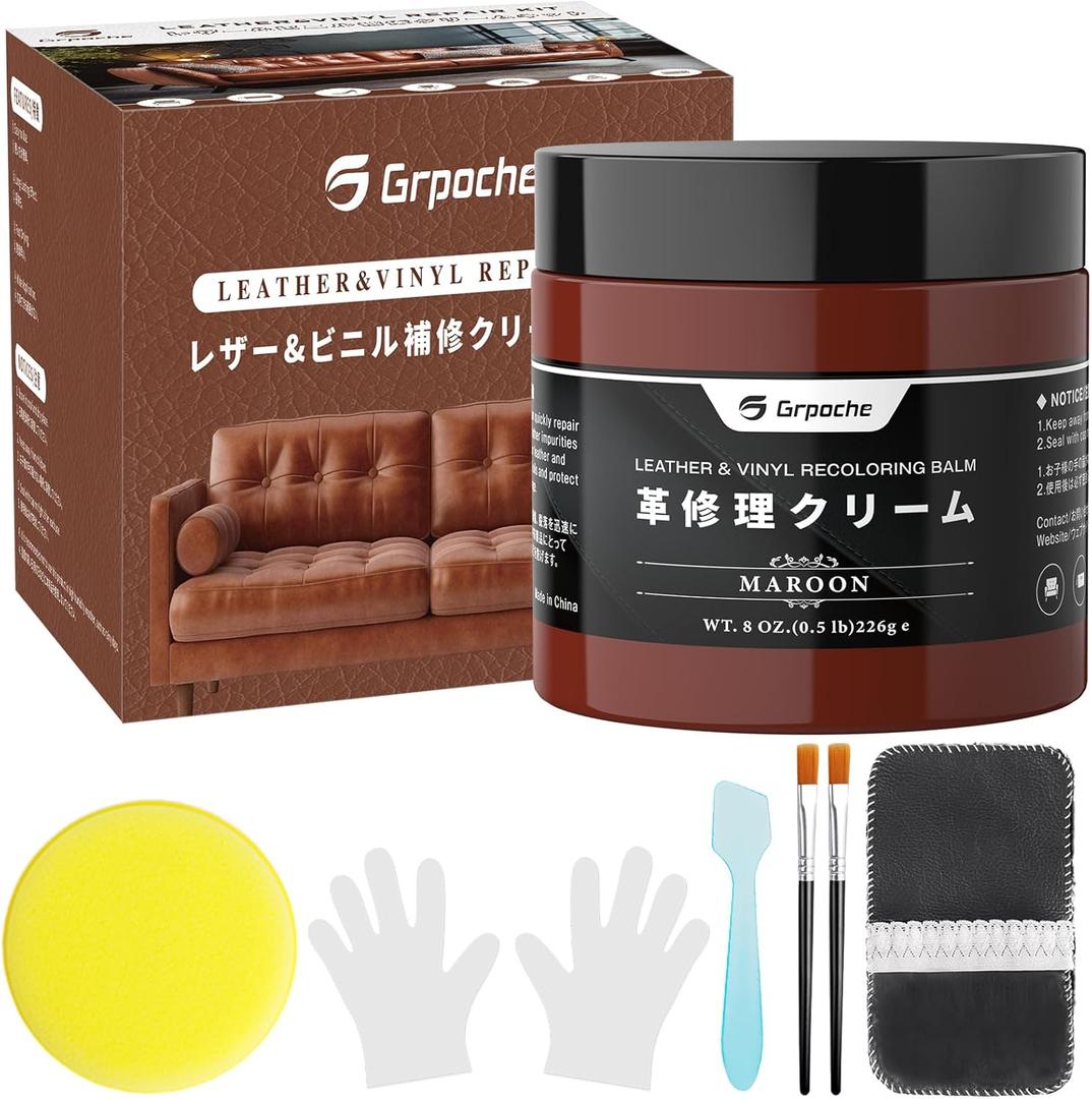 Leather Recoloring Balm, 8OZ Leather Color Restorer for Couches, Red Brown Leather Repair Kit for Furniture, Leather Couch Scratch Repair, Leather Dye Paint for Faded, Cracked And Damaged Leather